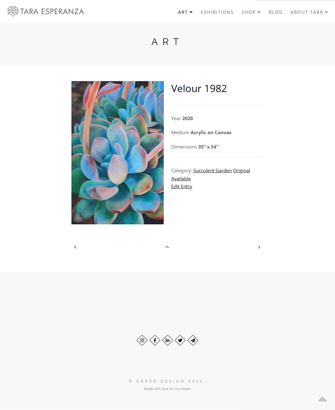 Artwork detail page - https://taraesperanza.com &copy; by eBree Web Design